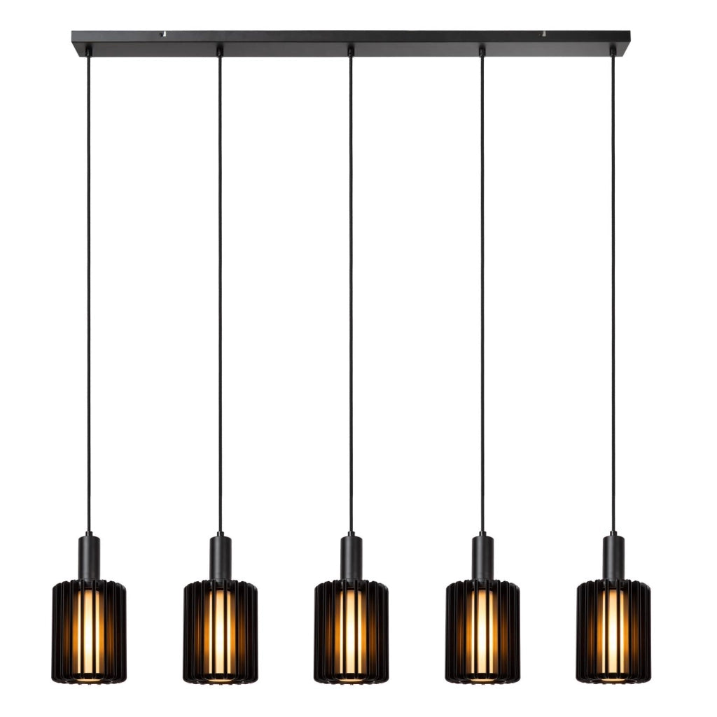 Lampada sospesa a barra LAMBRES 5xE27 nera Lucide