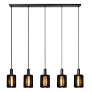 Lampada sospesa a barra LAMBRES 5xE27 nera Lucide