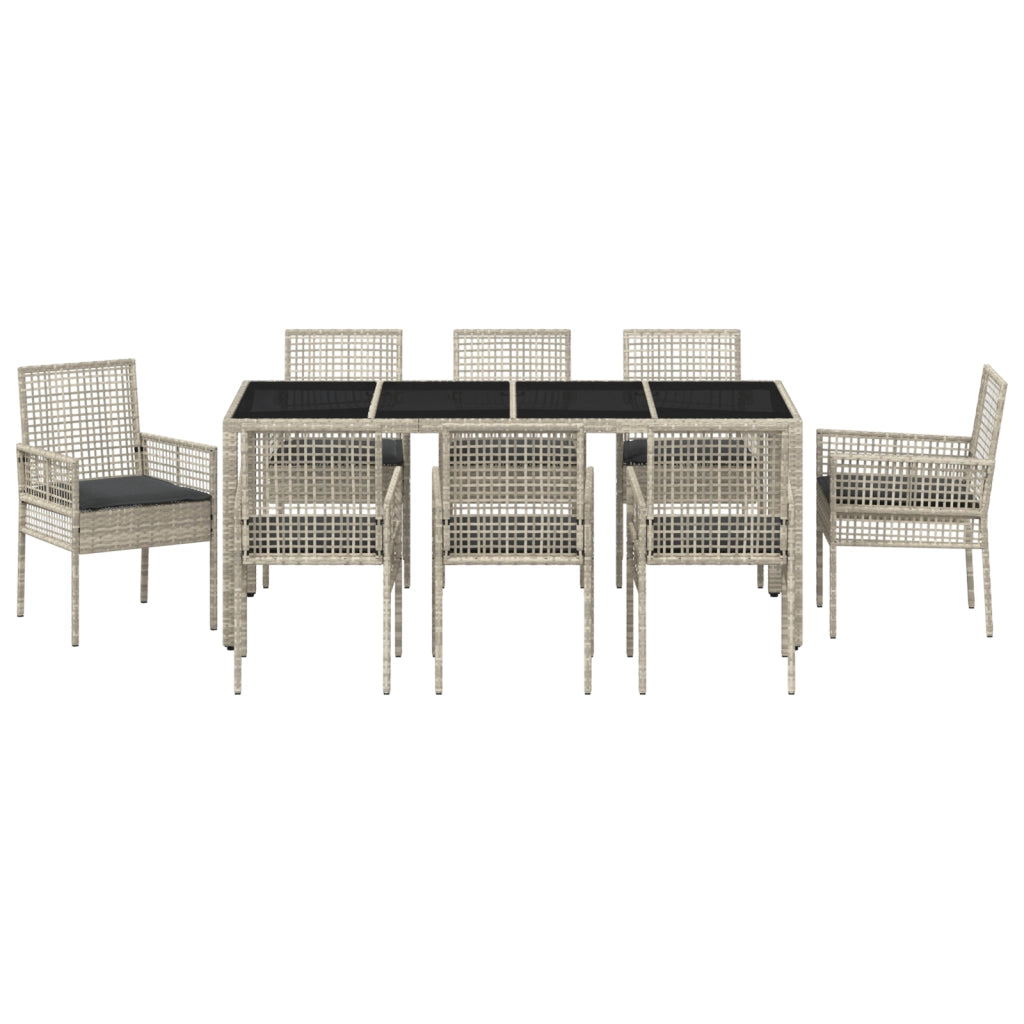 Set da Pranzo da Giardino in 9 Pezzi Grigio Chiaro in Polyrattan