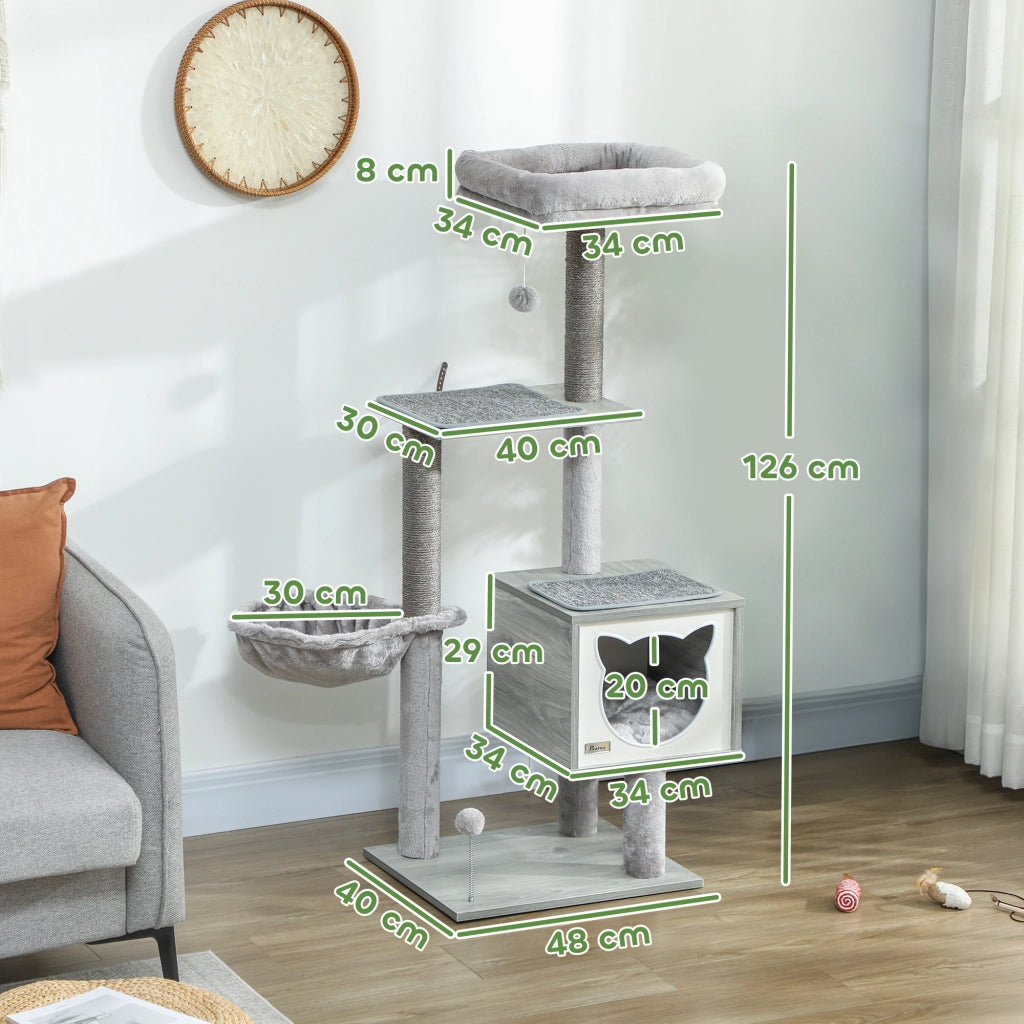 Tiragraffi per Gatti con Piattaforma Torre Scaletta Amaca Casetta ¨C zephmum ¨C Grigio 48x40x126 cm