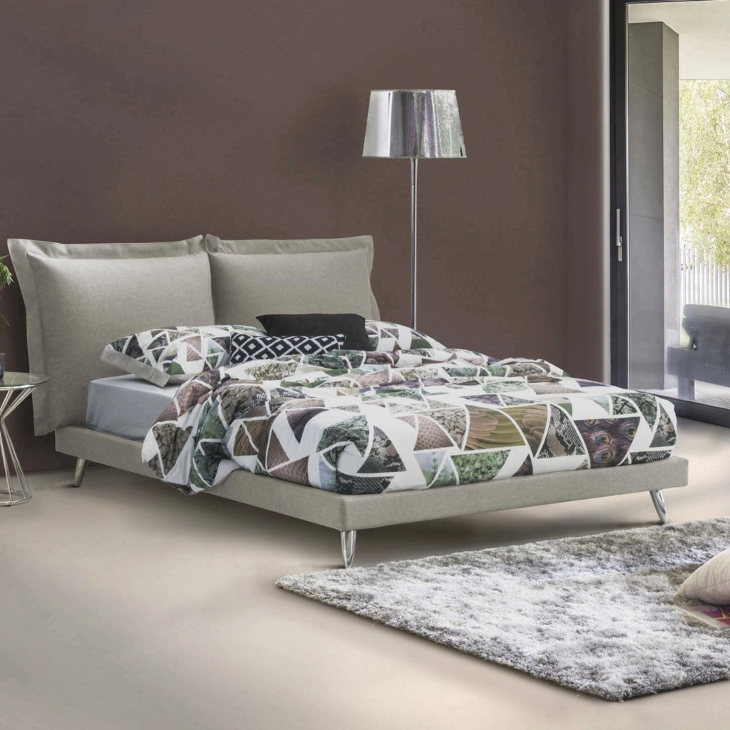Letto matrimoniale Anatoly, Letto fisso in tessuto con piedini, Made in Italy, adatto per materasso 160x190 cm, Grigio