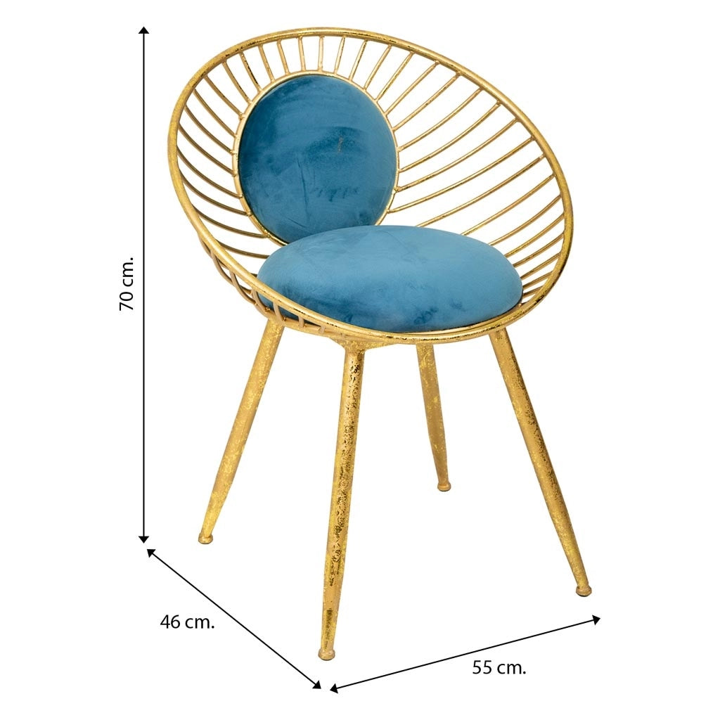 Sgabello imbottita in metallo dorato blu 55x46x70h