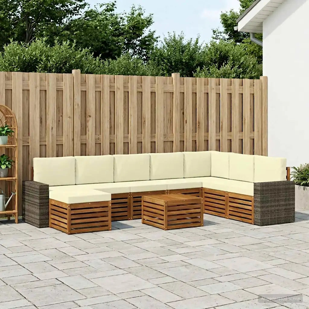 Set di divani da esterno con cuscino 9 pcs Naturale e Crema 3384756