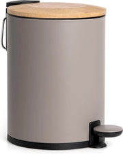 Cestino Bagno in Bamboo | Chiusura Automatica e Fissaggio | 3 litri | Grigio Caldo