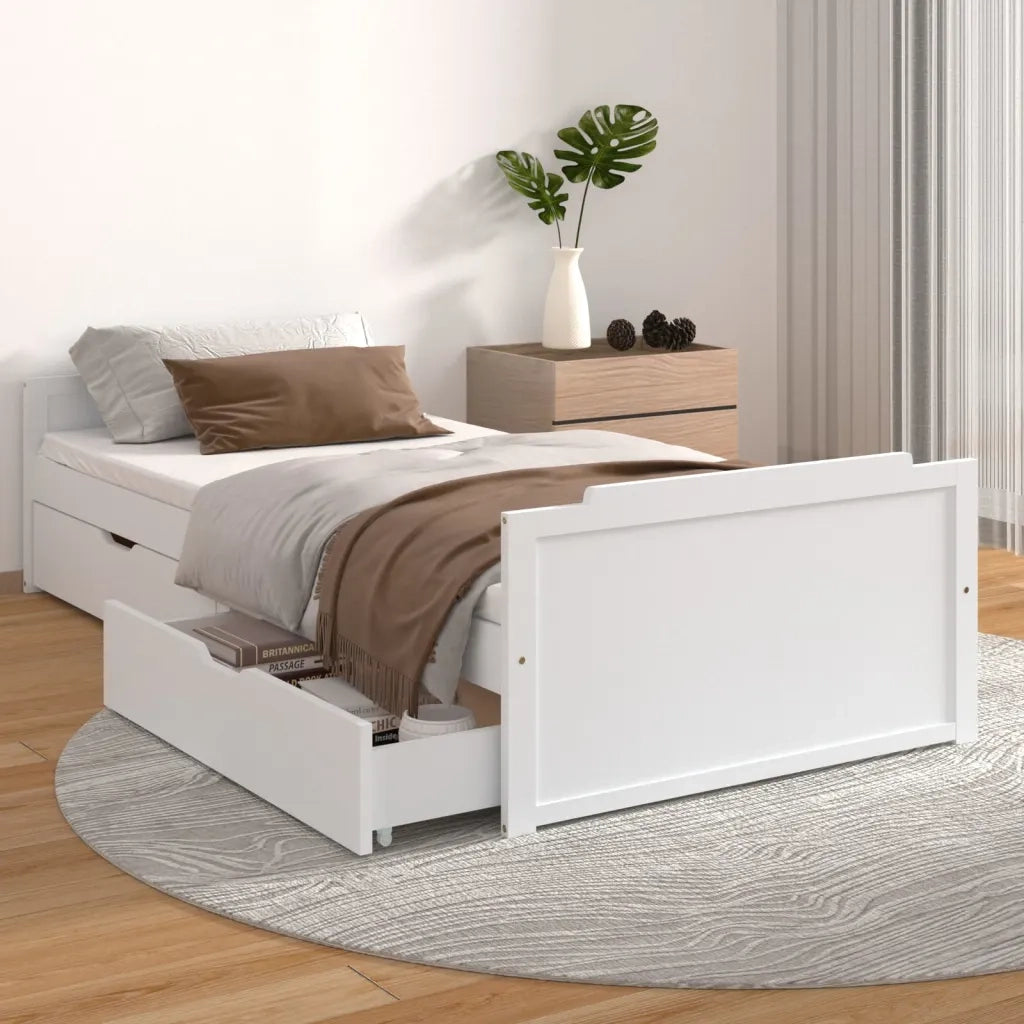 Letto da camera | Giroletto Bianco con Cassetti Legno Massello di Pino 90x200cm