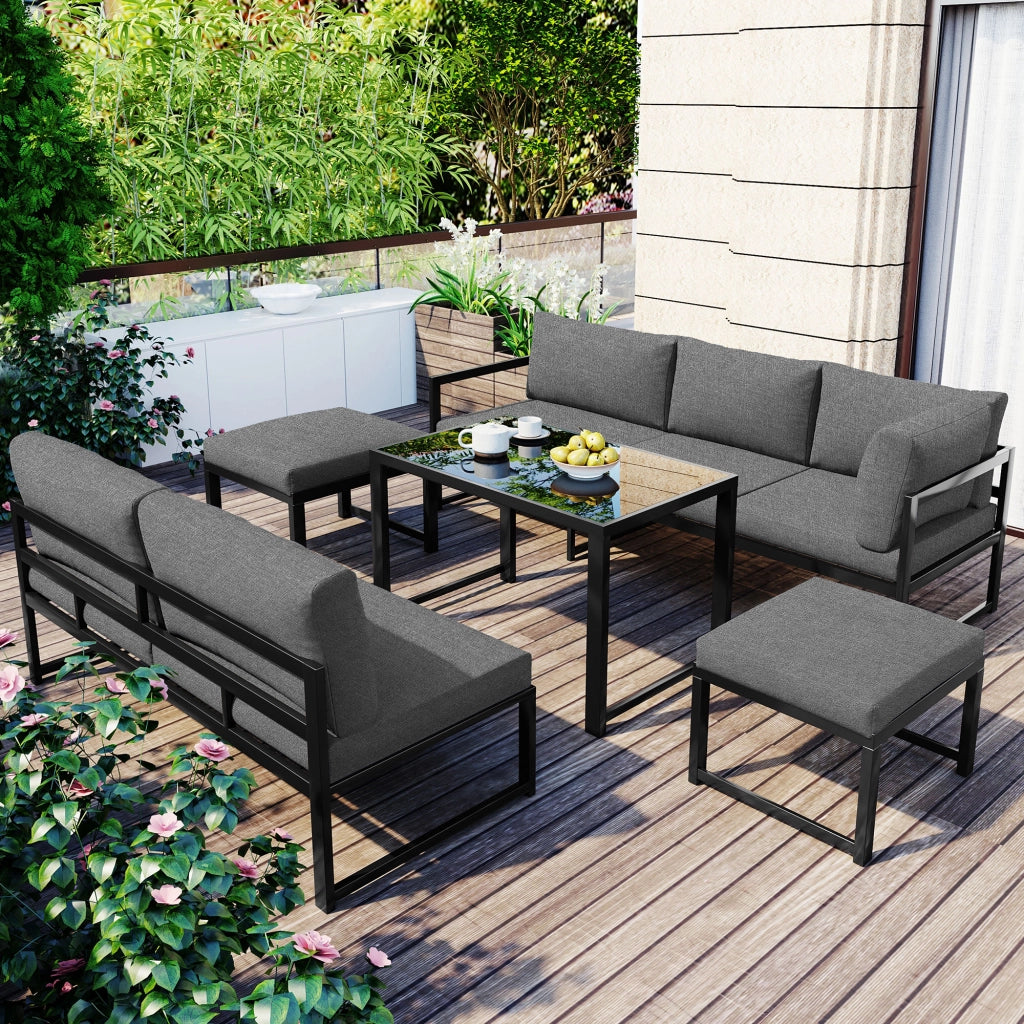 Set Lounge da Giardino Reclinabile ¨C MINIMAL ¨C Alluminio, Cuscini, Grigio