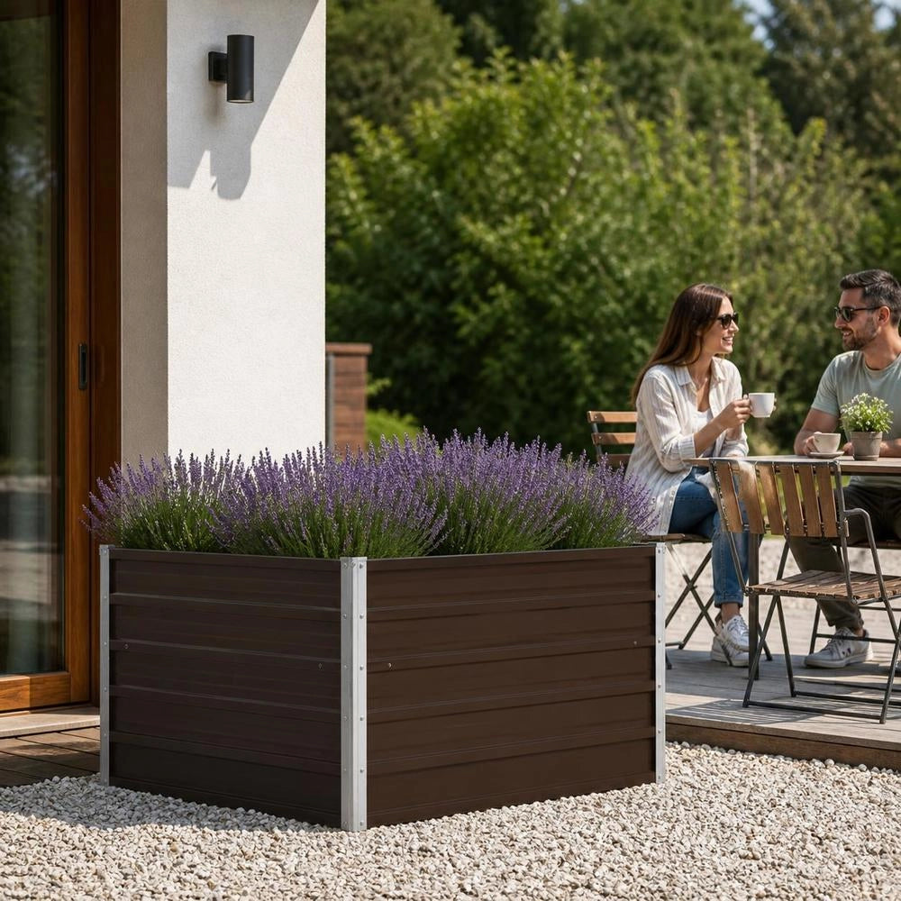 Raised Bed 100 X 100 X 45 Cm Galvanized Steel Brown