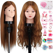 Capo di Prova per Estetista 23,5 Pollici con Tappo per Capelli 80% Echt con Tavolo di Fissaggio + Set di Vlechtura DIY con Tonalità Cappello di Castano Chiaro