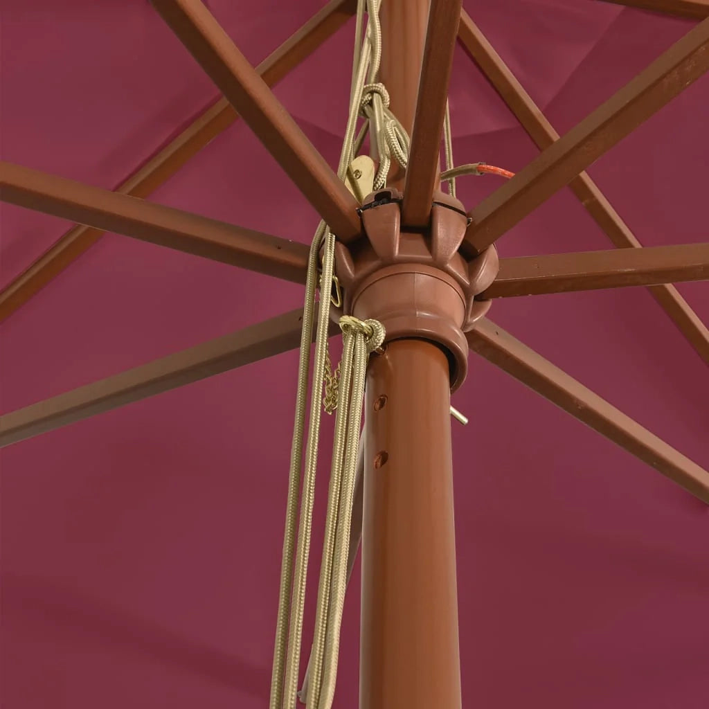 Ombrellone da giardino con palo in legno 400 x 273 cm rosso bordeaux 02_0008351