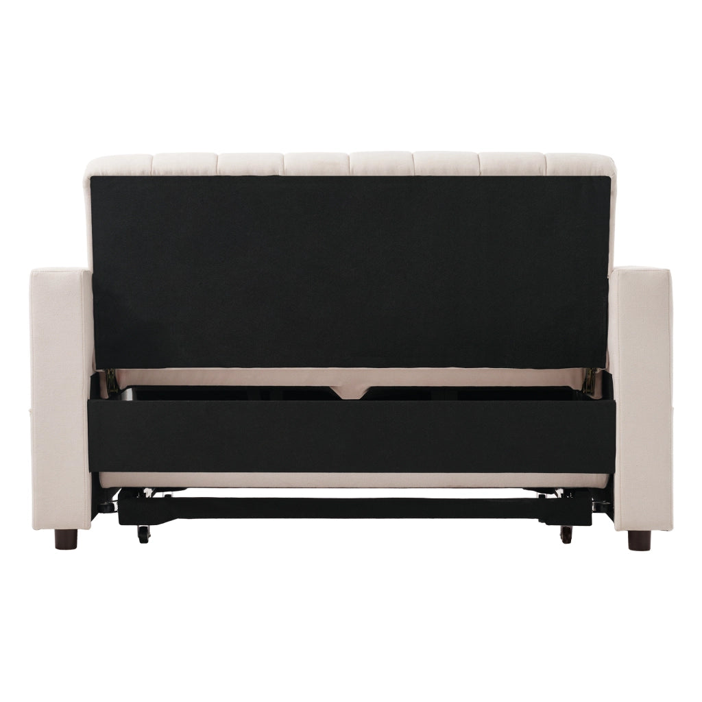 Divano letto multifunzionale a 2 posti con schienale reclinabile, portabicchieri e 2 cuscini, beige