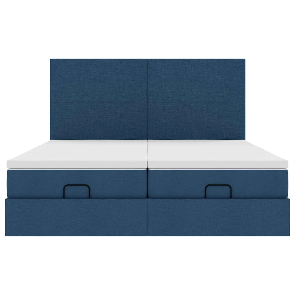 Struttura Letto Pouf con Materassi Blu 200x200 cm in Tessuto 3313684