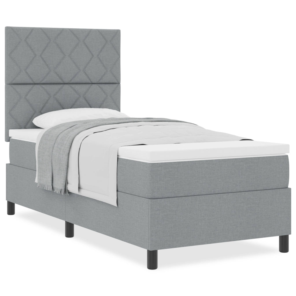 Letto Box Spring e Materasso Grigio Chiaro 100x200 cm Tessuto