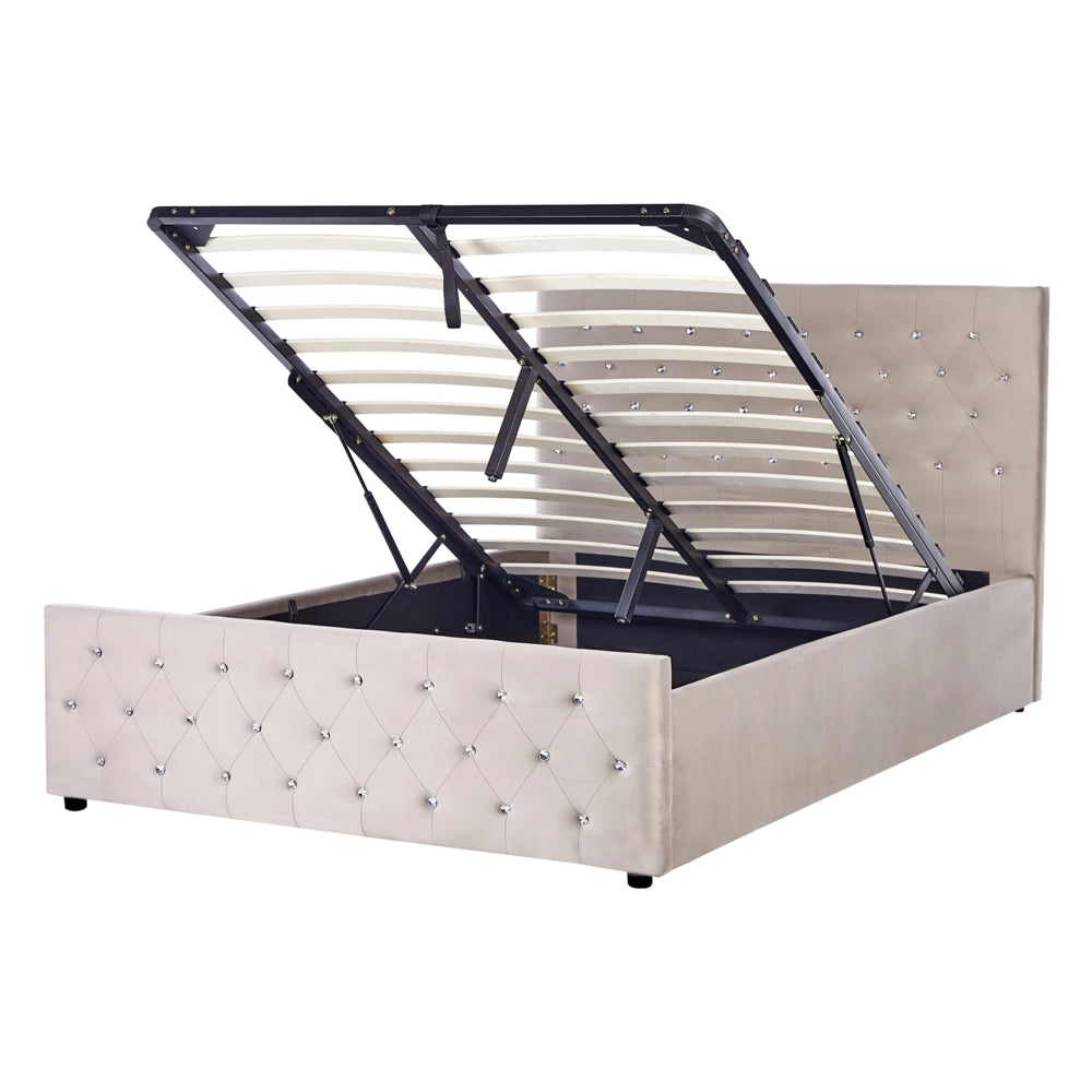 Letto imbottito in velluto tortora  con contenitore 140 x 200 cm salvaspazio camera da letto moderna