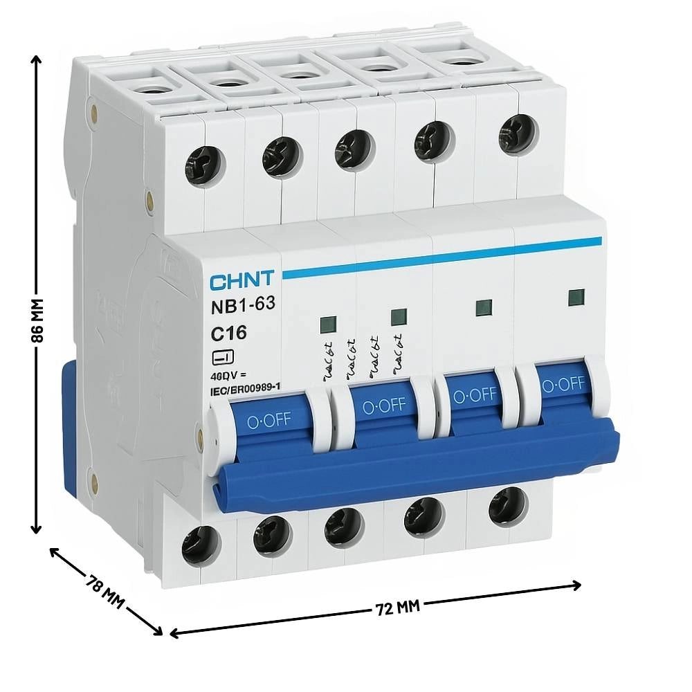 Interruttore magnetotermico 4p 6ka curva c chint serie nb1-63 da quadro din *** ampere 16 ampere, confezione 1