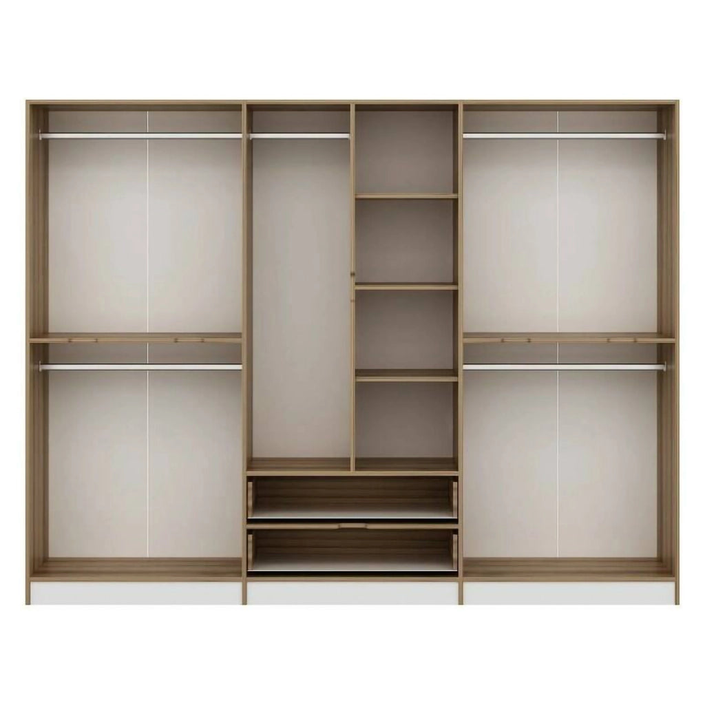 Armadio Camera da Letto Gaspard, Guardaroba Grande Appendiabiti, 277x208h cm Bianco e Marrone noce\