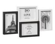 Cornice Portafoto Multipla Mosaico Legno MDF Parete Bianco Nero 4 Foto Da 10x15 Cm