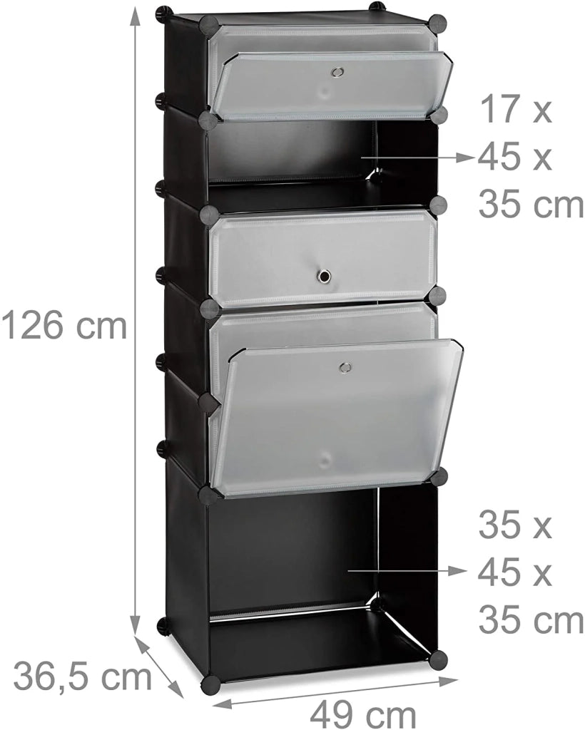 Scarpiera con 6 scomparti 126 cm plastica nera 13_0001636_2