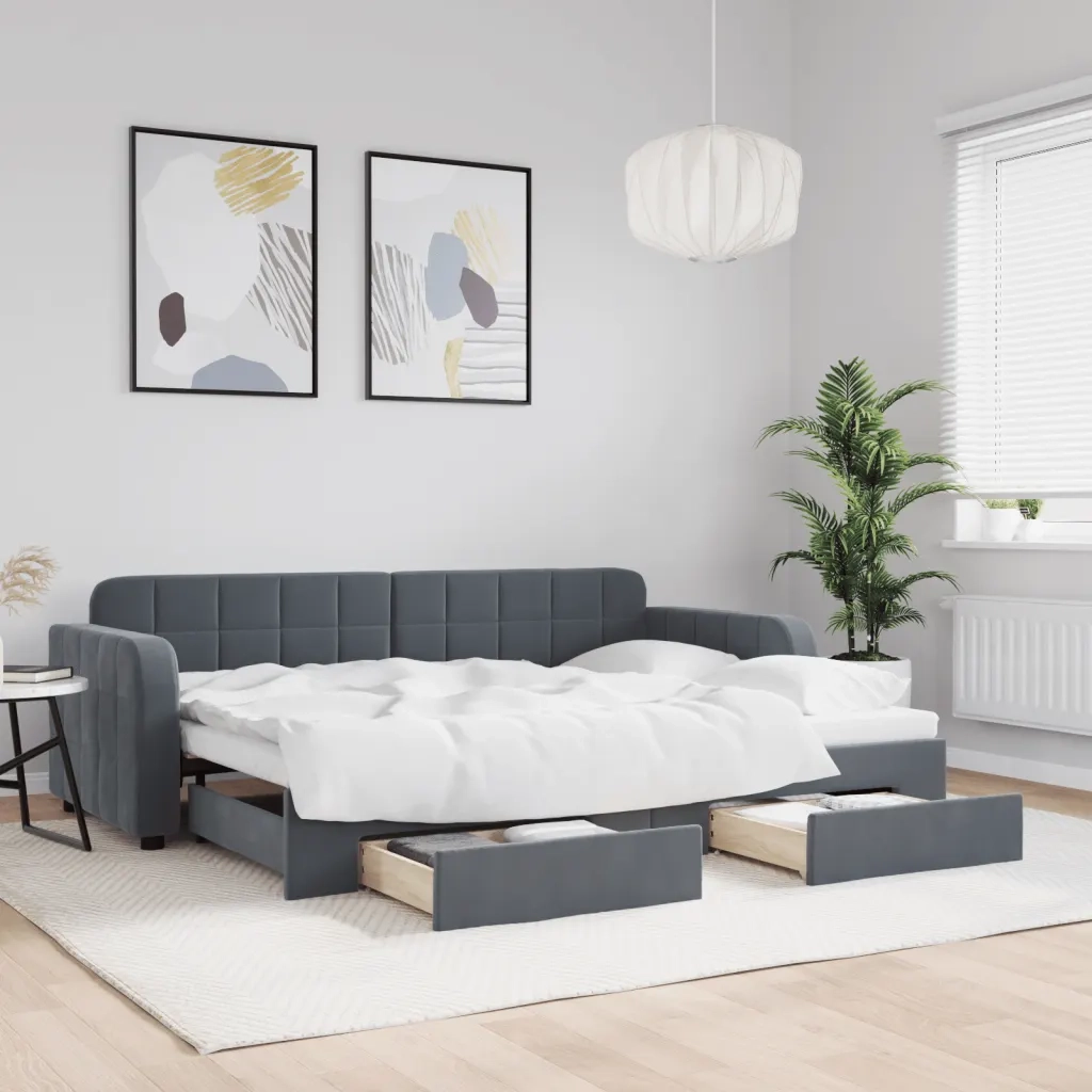 Divano Letto Estraibile Cassetti Grigio Scuro 80x200cm Velluto 3196971