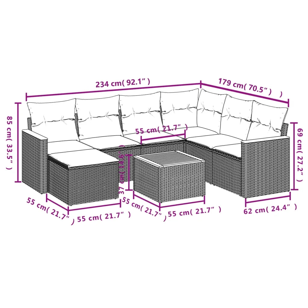 Set Divano da Giardino 8 pz con Cuscini Beige in Polyrattan 3258615