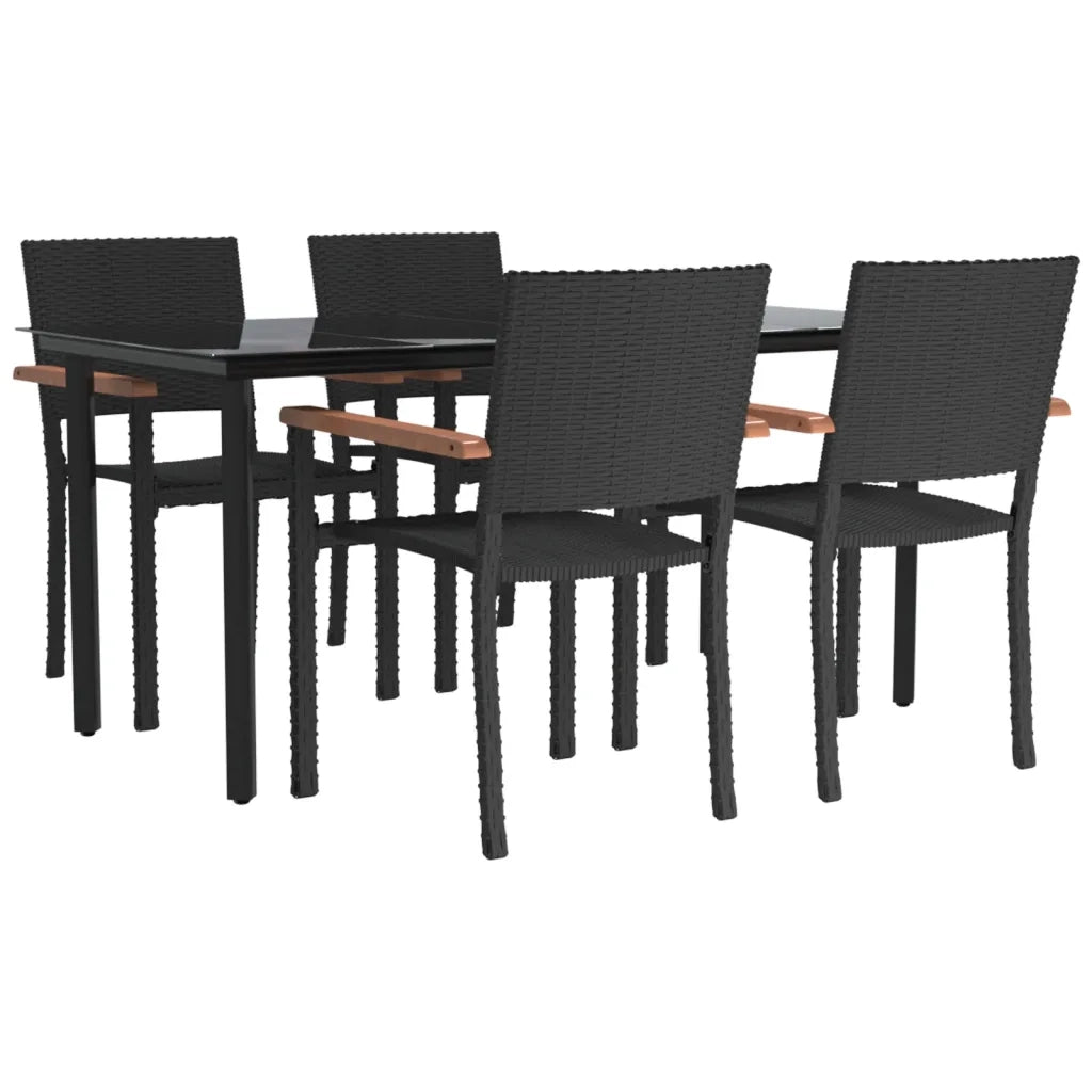 Set da Pranzo da Giardino 5 pz Nero in Polyrattan cod mxl 35788