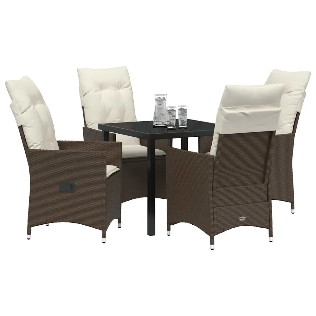 Set da Pranzo per Giardino con cuscino 5 pcs Marrone polyrattan 3379542