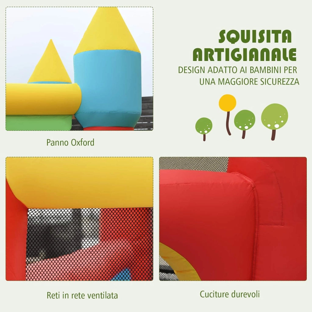 Castello Gonfiabile Per Bambini, con Scivolo, 100 Palline, Borsa di Trasporto e Kit di Riparazione, per 3 Bambini 3-10 anni, Regalo Perfetto per Bambini (con Soffiatore)