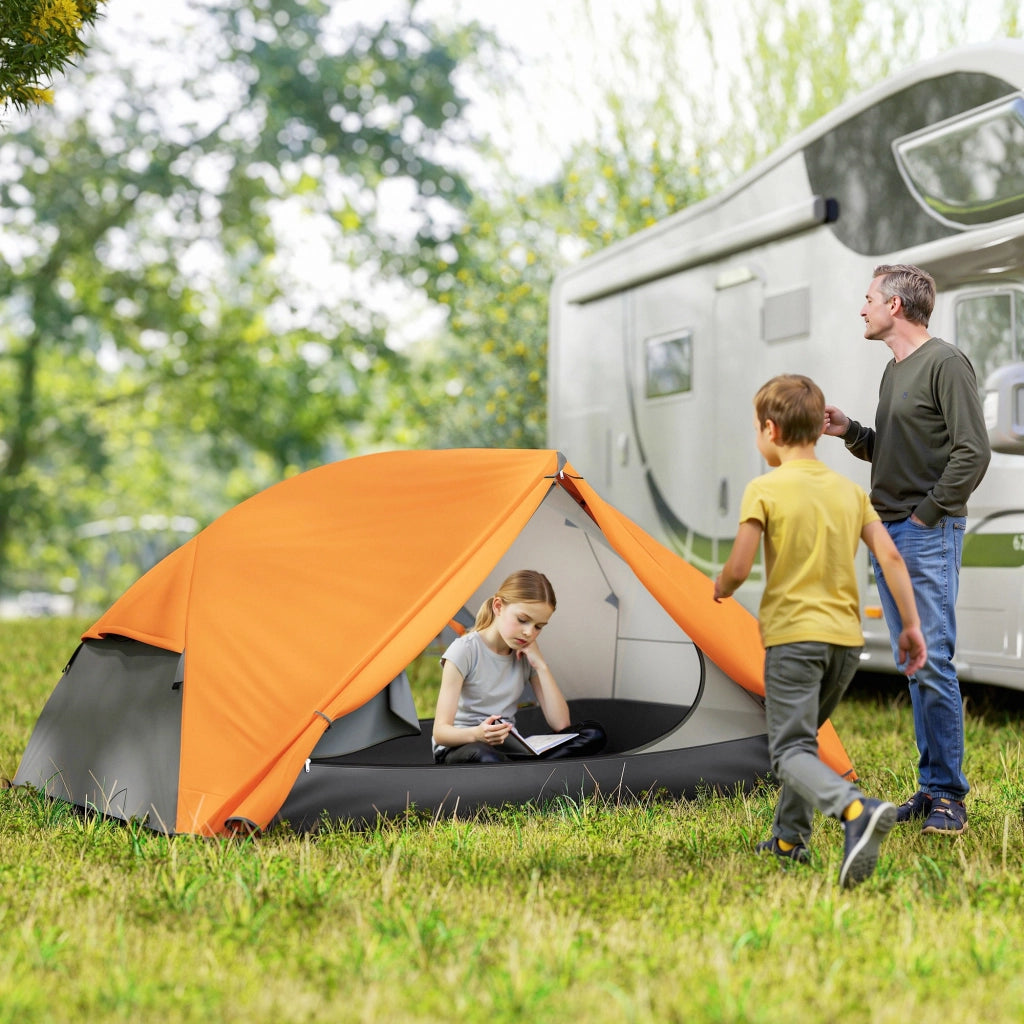 Tenda da Campeggio 2 Posti Impermeabile 280x225x110 cm con 2 Vestiboli e 2 Porte Arancione