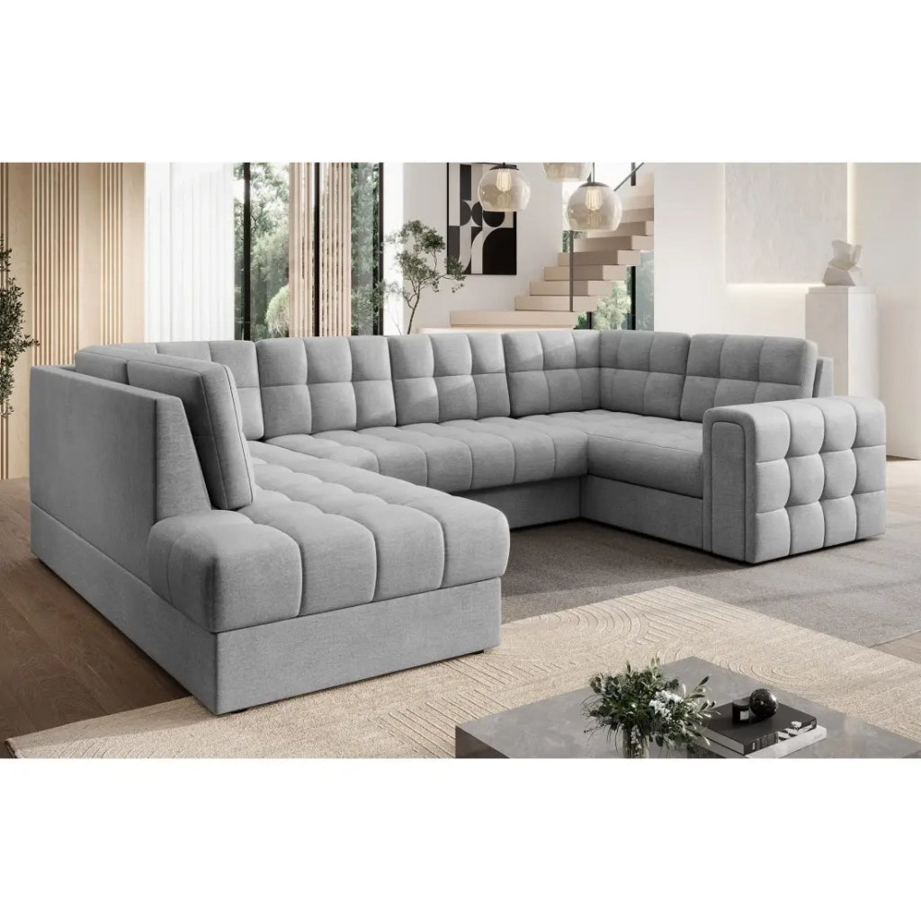 Divano ad angolo convertibile MONTEZA grigio sinistro 299 cm con contenitore e letto