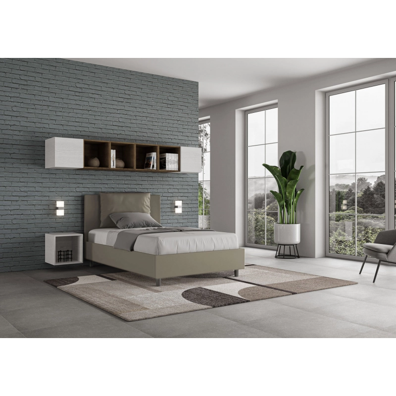 Letto imbottito 1 piazza e mezza 120x190 cm Antea - Similpelle,Cappuccino,Contenitore