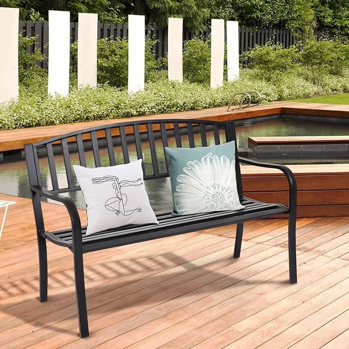 Panchina da Esterno, Panca in Metallo con Schienale Squisito, Braccioli Ergonomici e Sedile Ampio, Panchina da Giardino, Balcone e Cortile, Portata 280 kg (Righe)