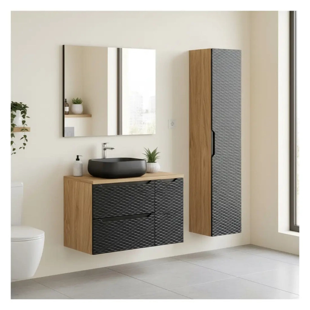 Set per il bagno YOKA nero: mobiletto 30 cm + piano per lavabo