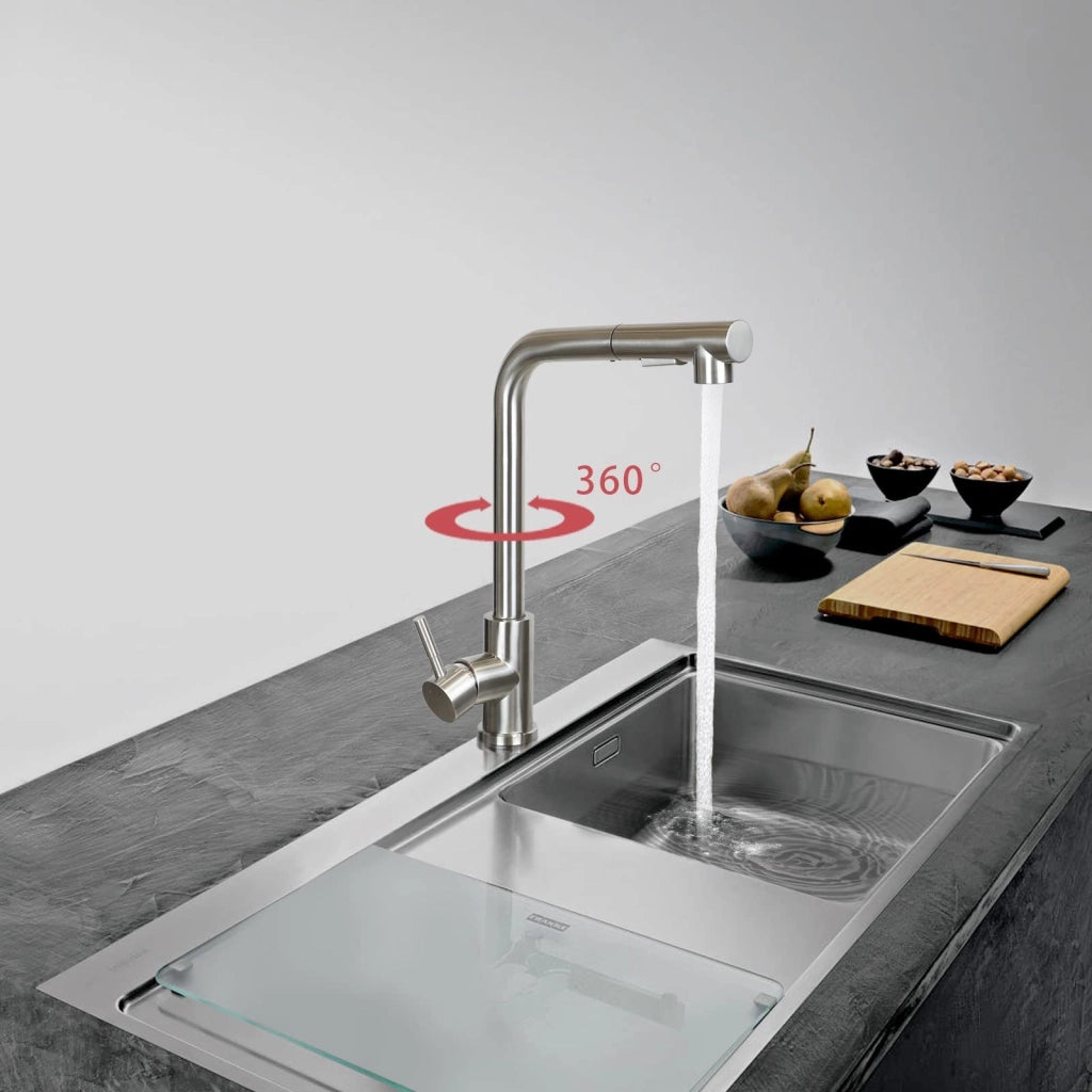 ZMH Rubinetti cucina estraibile in acciaio inox con doccia e 2 getti