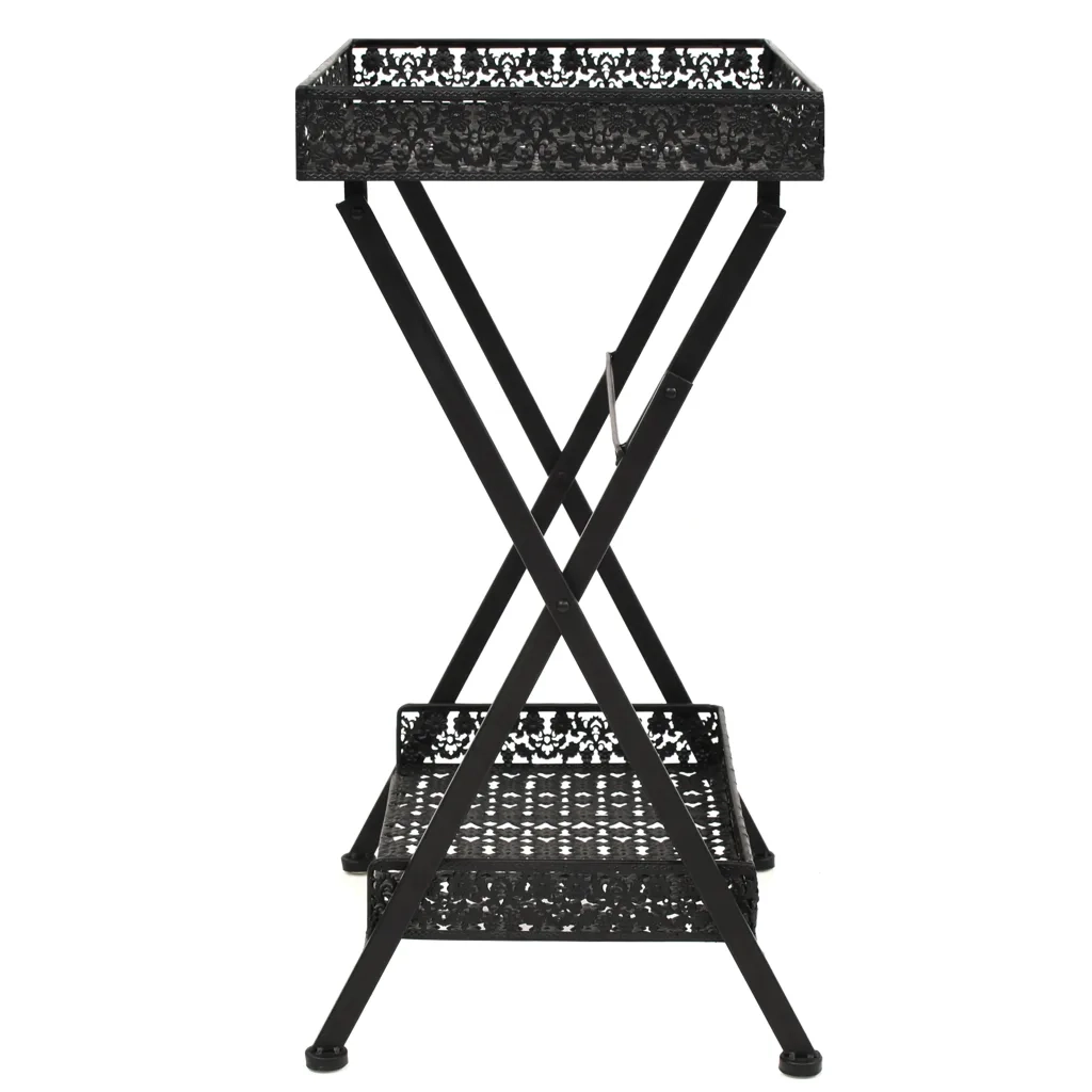 Tavolo da TÃ¨ Pieghevole Vintage Metallo 58x35x72 cm Nero