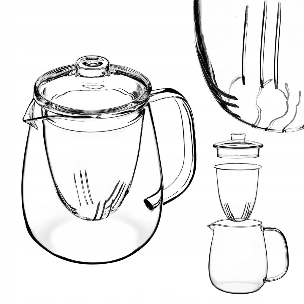 Teiera in vetro KADAX da 600 ml con inserto e infusore per erbe aromatiche.
