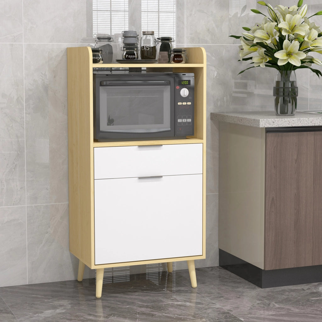 EasyComfort Mobiletto per Microonde in Truciolato con Ripiano Superiore, Cassetto Scorrevole e Armadietto, 58x40x118 cm