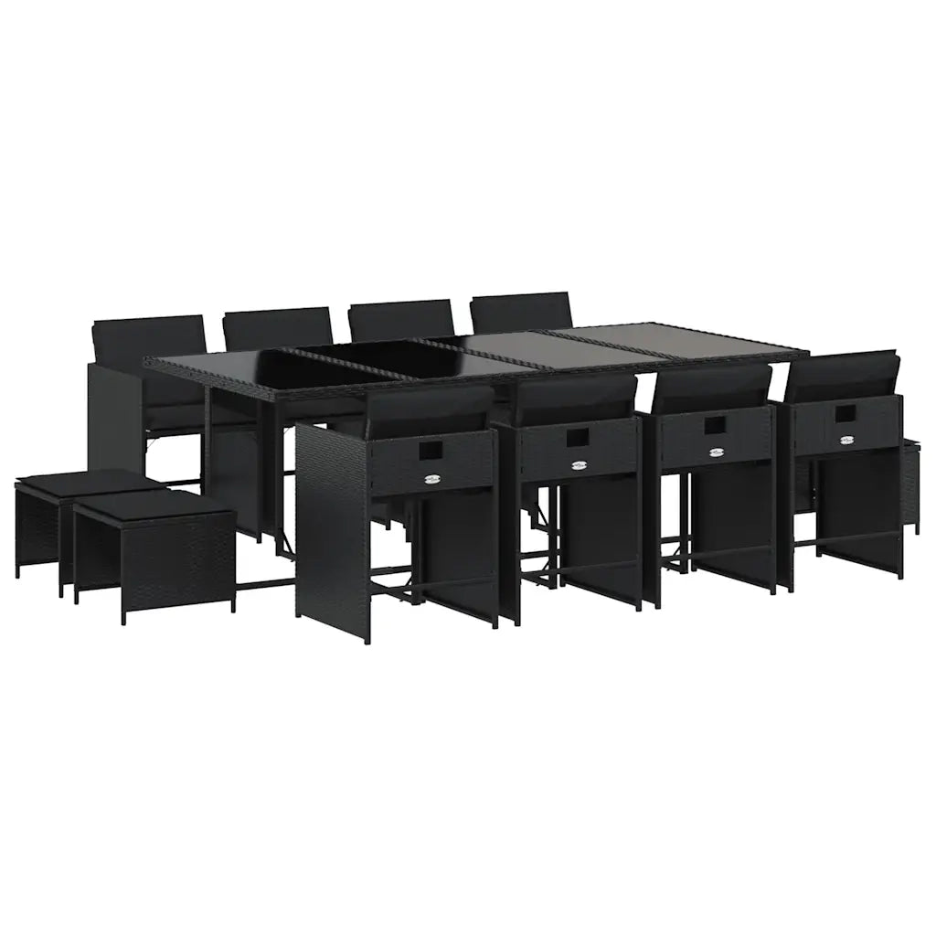 Set da Pranzo da Giardino 13pz con Cuscini Nero in Polyrattan 3211159