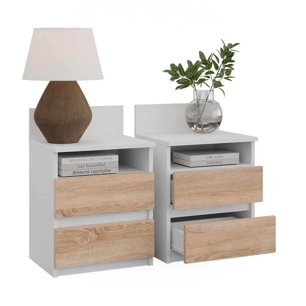 Vicco Comodino camera da letto Bianco/Sonoma 32.3 x 59.1 cm Set di 2