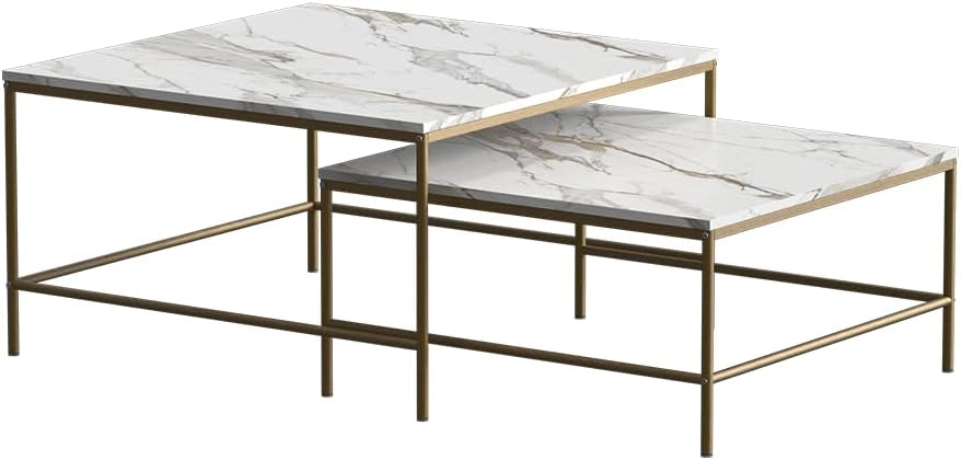 Tavolino da divano Ramio, Bianco/Oro, 80 x 80 cm 2 parti, per un utilizzo flessibile come superficie d’appoggio o tavolini laterali
