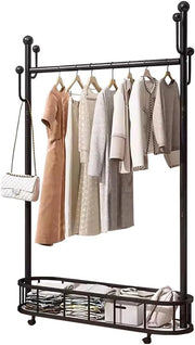 Appendiabiti in Metallo con Ganci e Cestino portaoggetti, Design Industriale Moderno per Camera da Letto e Ingresso, Altezza 60/80/100 cm x Larghezza 30 cm x Lunghezza 174 cm