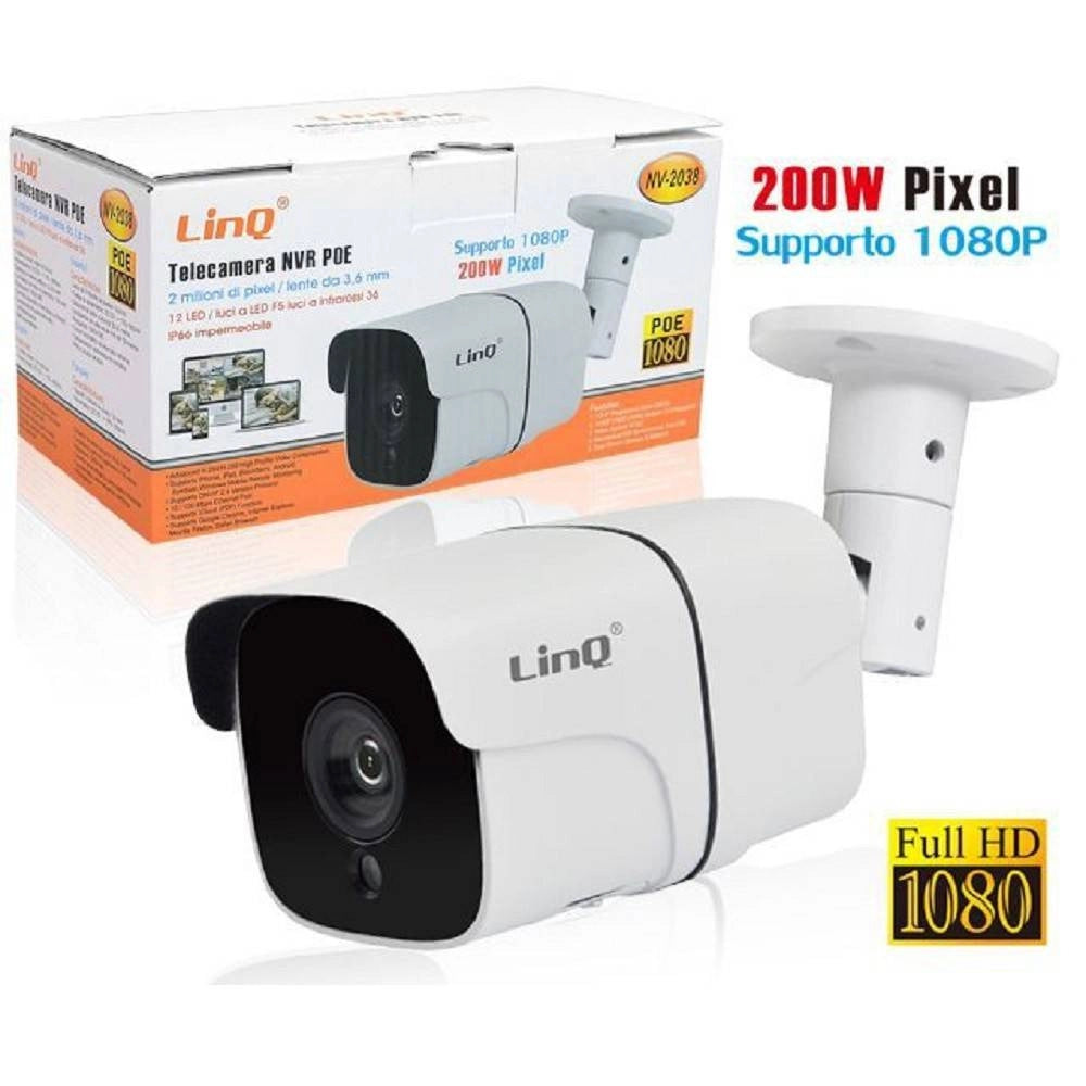 Trade Shop - Telecamera Nvr Nv-2038 200w Poe Ip66 12led Lente 3.6mm Supporto 1080p Infrarossi -