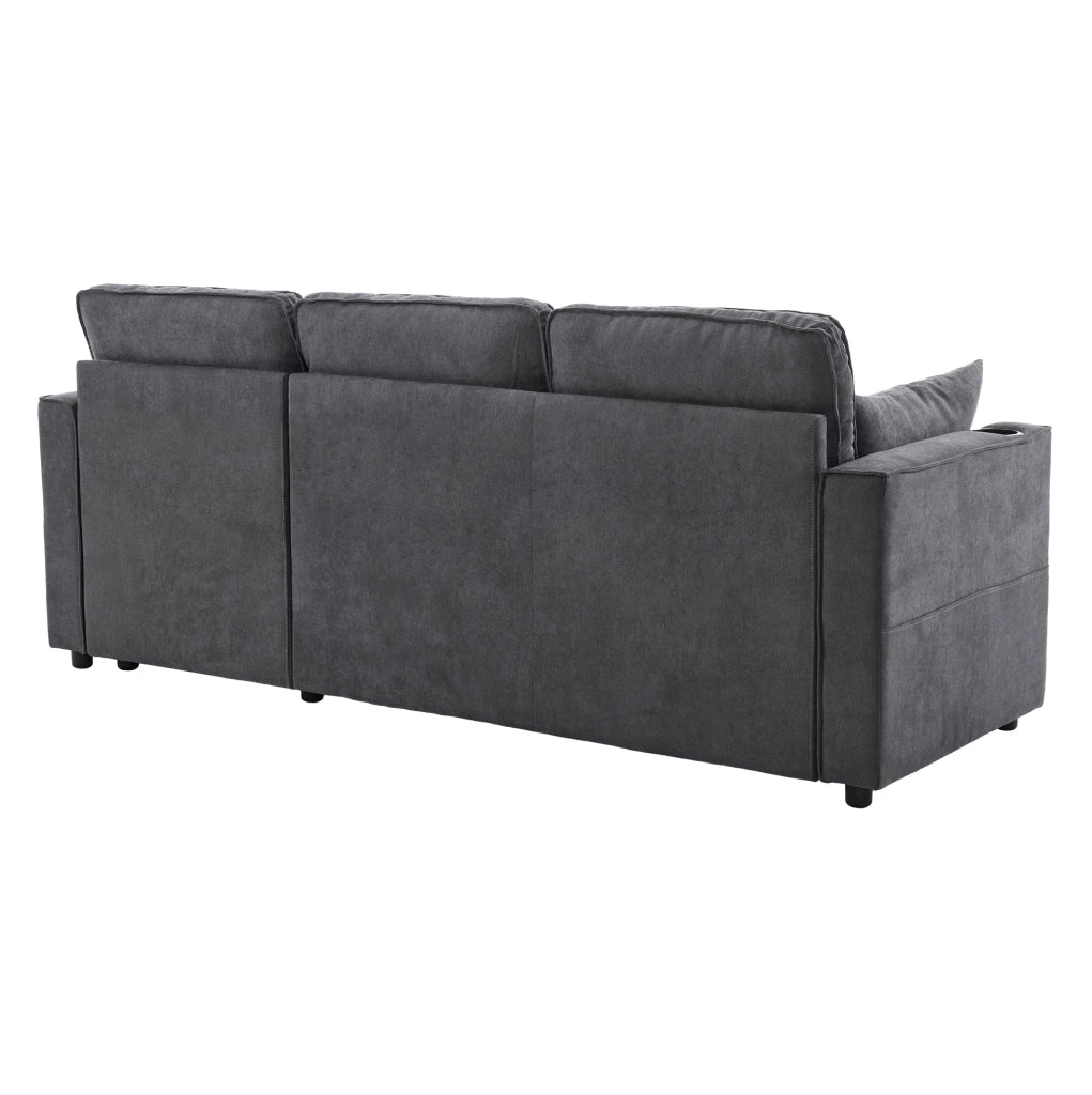 Divano letto angolare reversibile 3 posti grigio con vano contenitore