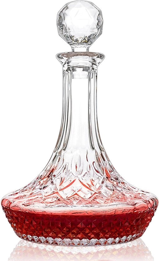 Caraffa di vetro con stop, caraffa cristallina senza piombo per whisky, bourbon e vino rosso, idea regalo per feste, compleanni, matrimoni, anniversari, elegante scatola di regalo, 1250 ml