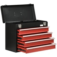 DURHAND Cassetta Porta Attrezzi in Acciaio con 4 Cassetti e Vassoio Superiore, 51x22x39.5 cm, Rosso e Nero