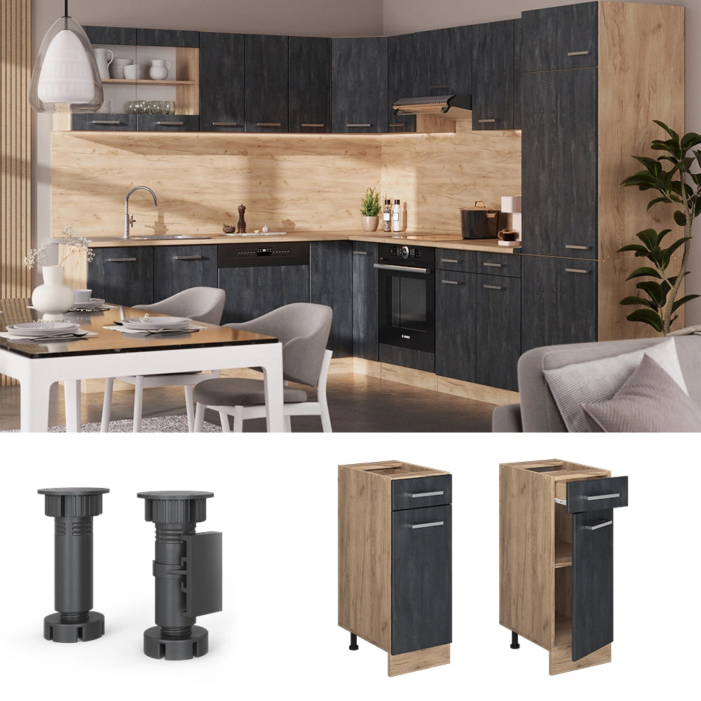Vicco Mobile da cucina con cassetto Calcestruzzo nero 30 cm PL Rovere