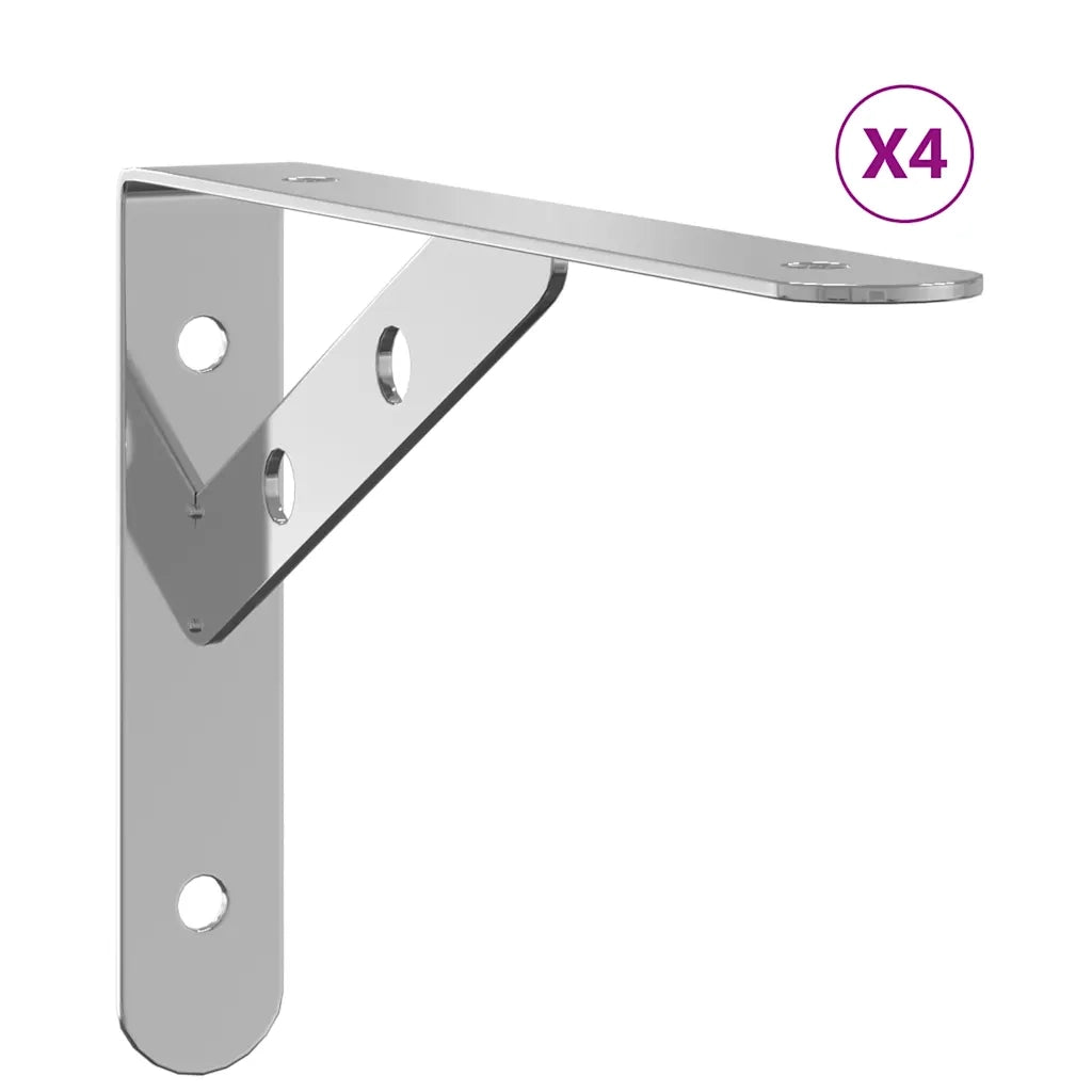 4 pz Staffe per Mensola | Ripiano | Scaffale 20x2,5x14 cm in Acciaio Inox Argento