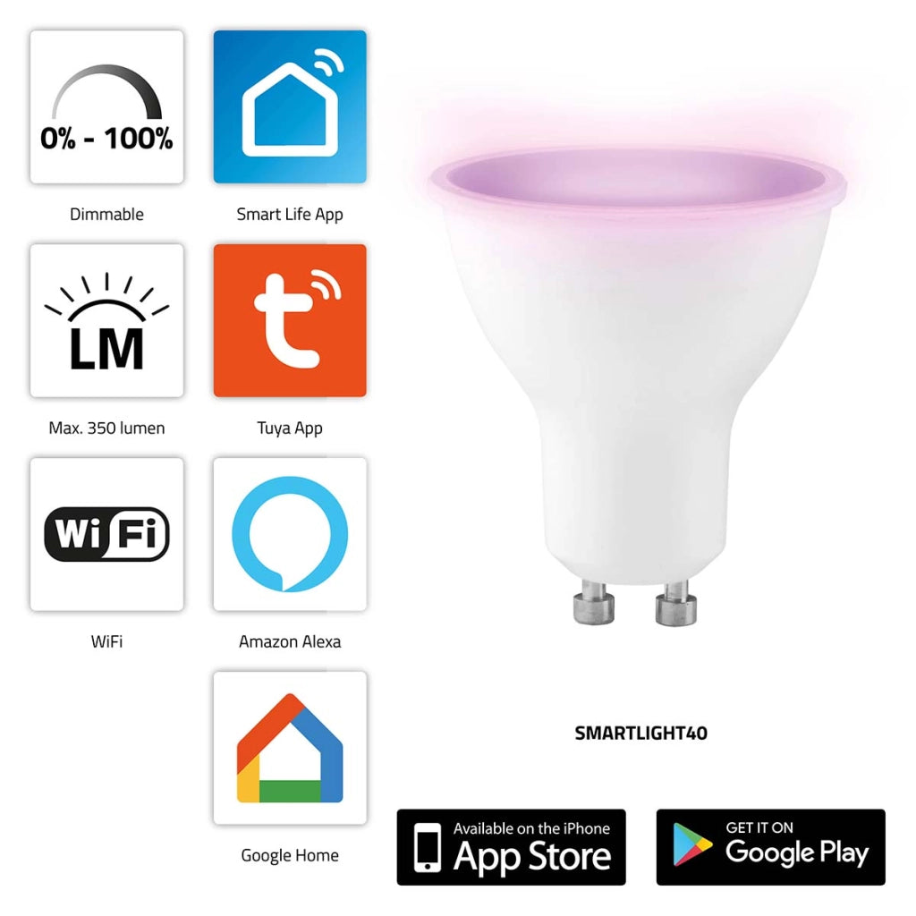SMARTLIGHT40 Lampadina LED a colori connessa con Wi-Fi GU10 5W Alecto Bianco Bianco Alecto