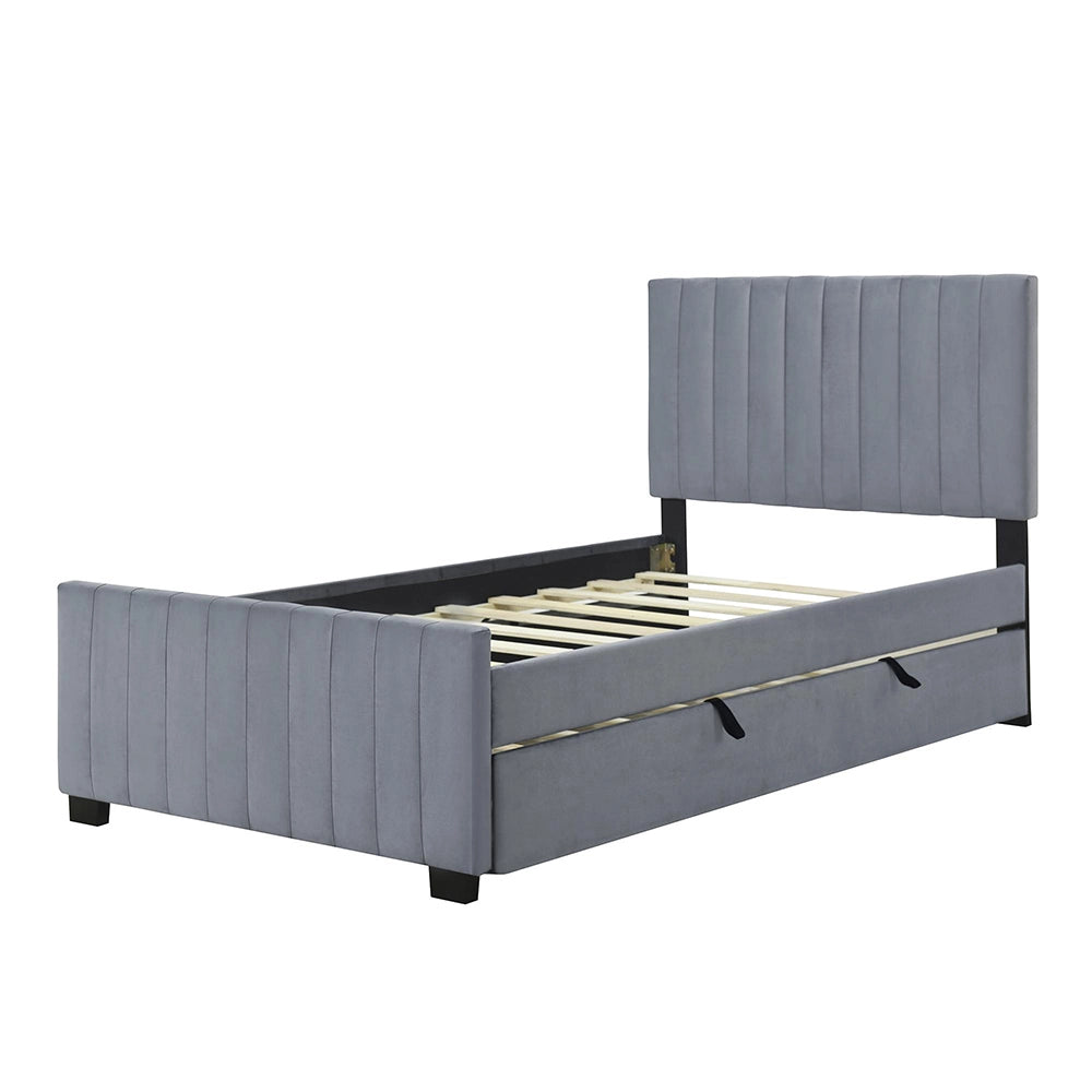 Letto bambino-Xylo-90x190 cm-ribaltabile, velluto, grigio