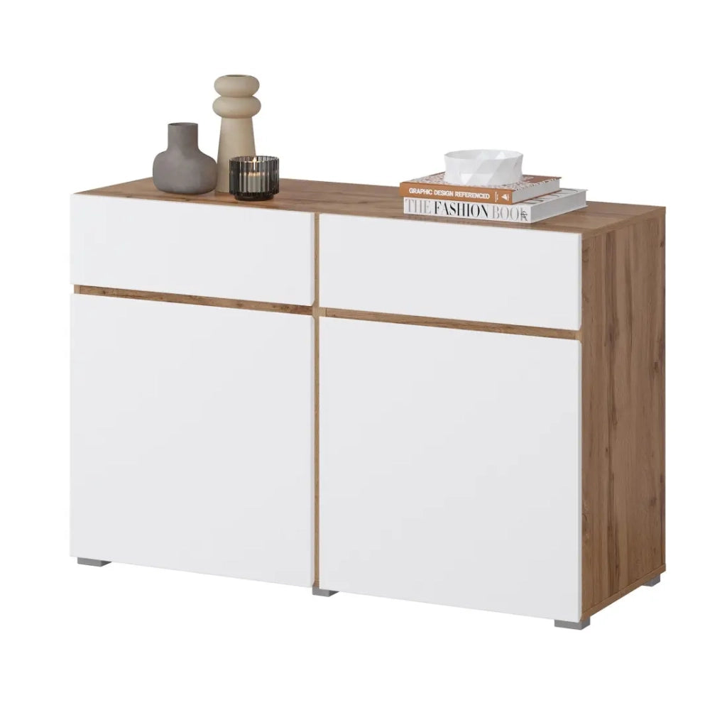 Buffet HAVANA – 120 cm – 2 ante a battente e 2 cassetti – Rovere e bianco – Design moderno