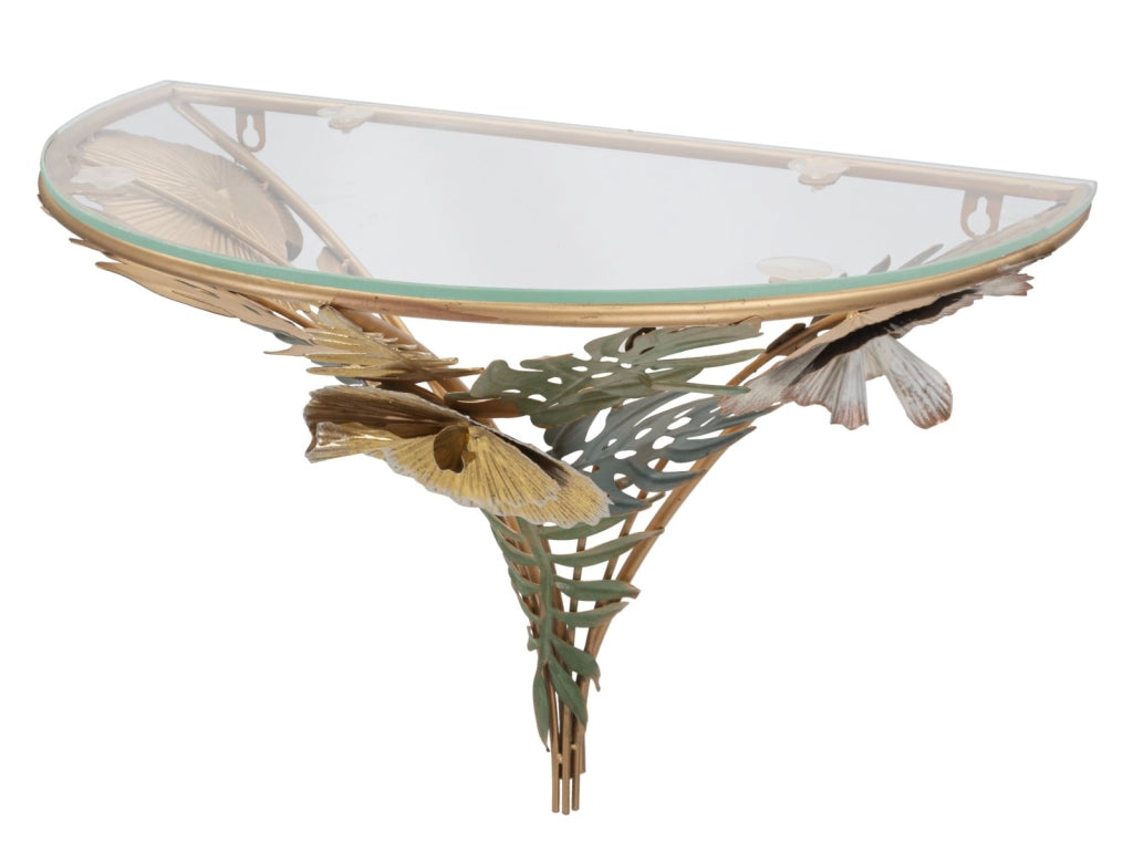Comodino da muro dorato con piano in vetro AMAZ 44,5x24,5x34,5cm