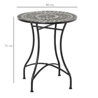 Tavolino da Giardino Piccolo in Metallo e Ceramica, Tavolino con Mosaico da Esterno per Terrazzo o Balcone, Ф60x71cm, Grigio Nero